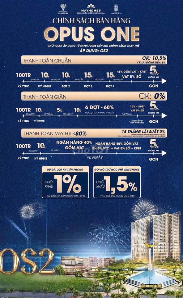 BÁN CĂN HỘ VÍP CDT VINHOMES - OPUS ONE - 2PN+ 7,82 TỶ, VIEW BỂ BƠI, CV