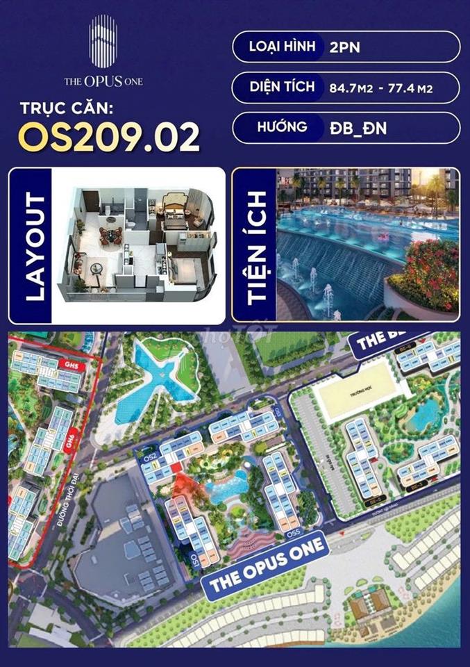 Căn hộ cao cấp opus one 2pn+ view bể bơi vô cực, CV 36ha 7,83 tỷ Allin