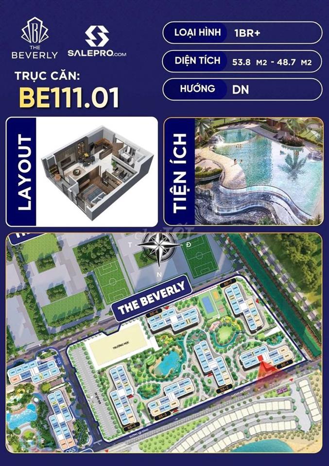 Căn hộ cao cấp The Beverly Vinhomes Grand Park, 1pn 55m2, view CV
