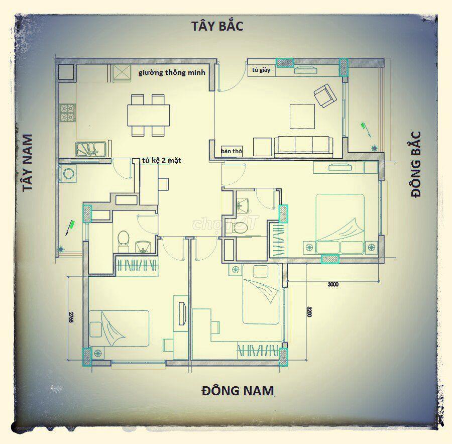 Chính chủ cho  thuê căn hộ lầu 4, 95m2, 3PN, 2WC, 1 balcon, 1 sân phơi