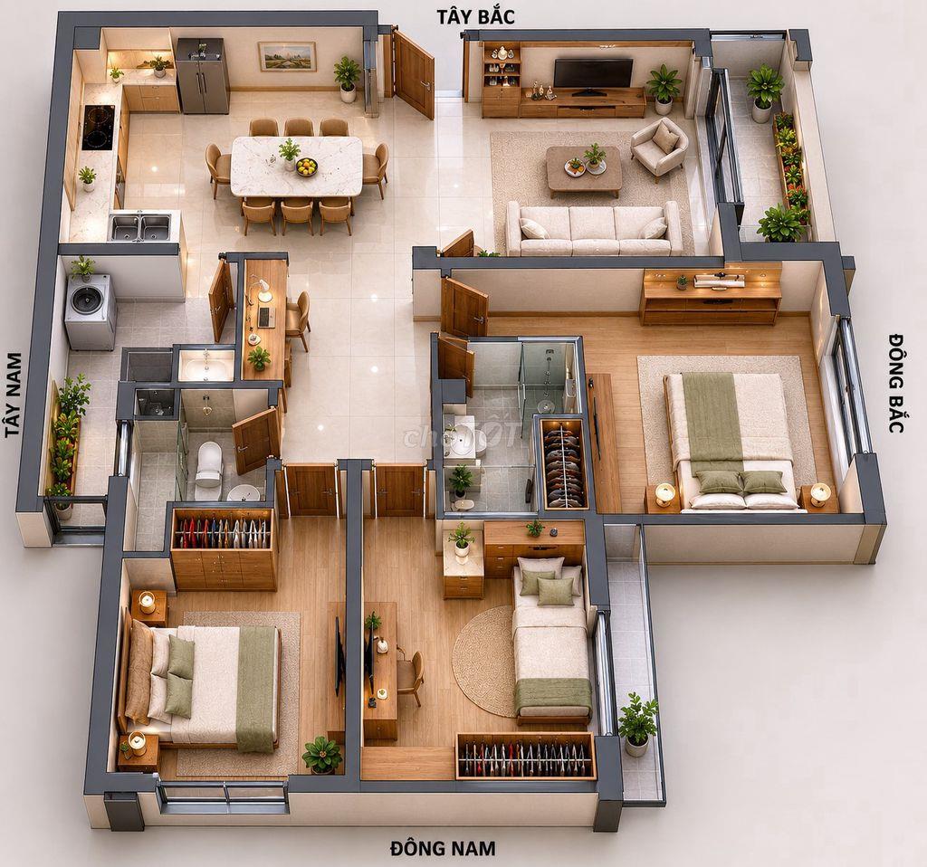 Chính chủ cho  thuê căn hộ lầu 4, 95m2, 3PN, 2WC, 1 balcon, 1 sân phơi