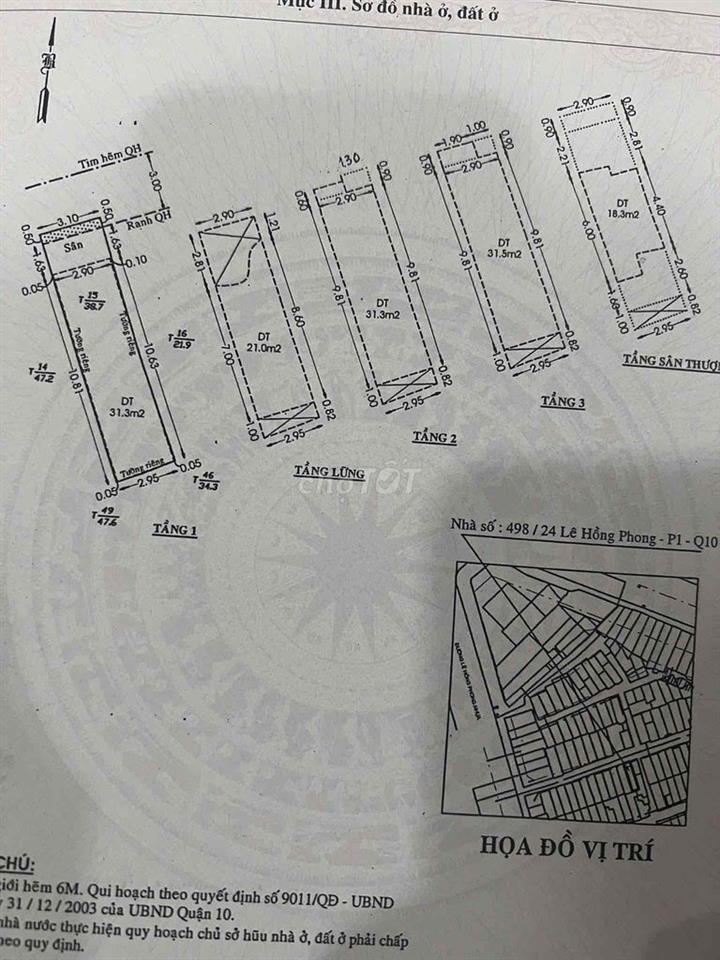 Bán nhà 3 lầu đúc BTCT mới xây 5pn hẻm 498/ Lê Hồng phong p1 Q 10