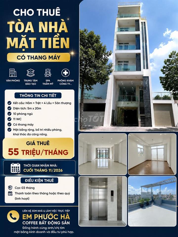 CHO THUÊ TÒA NHÀ MẶT TIỀN – CÓ THANG MÁY- CÓ HẦM