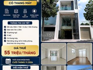 CHO THUÊ TÒA NHÀ MẶT TIỀN – CÓ THANG MÁY- CÓ HẦM