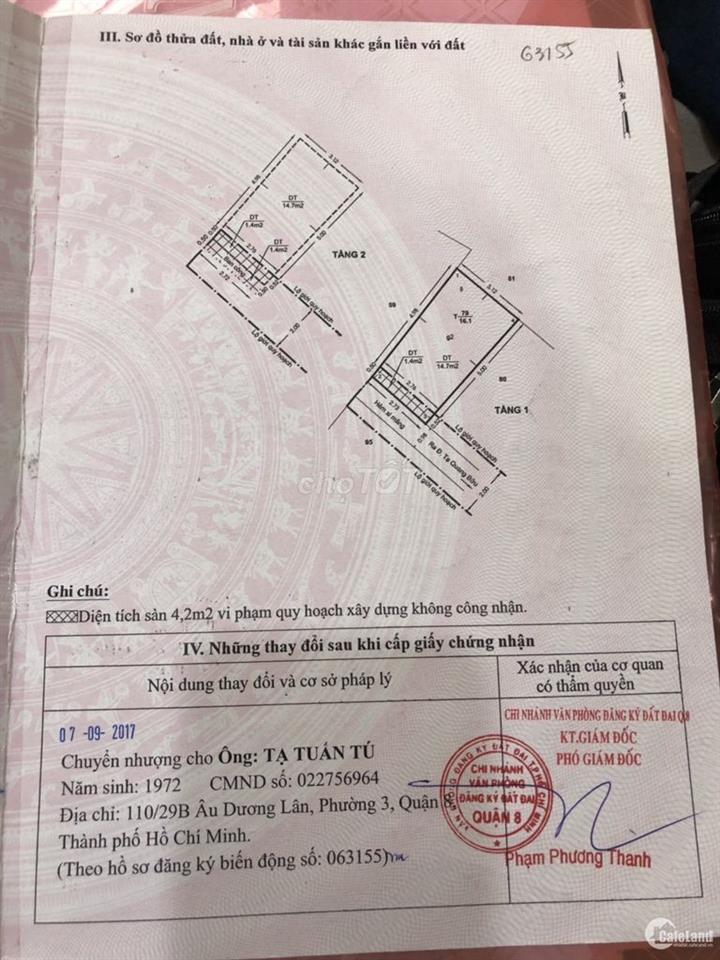 CHÍNH CHỦ KẸT TIỀN BÁN CĂN NHÀ NHỎ HẺM XE HƠI Ở QUẬN 8