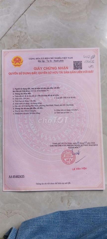 nhà mặt tiền đường phường phú định 