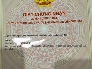 Nhà Mới Xây hẻm xe Ba Gác đường Nguyễn Phúc Chu, phường Tân Sơn ( phư