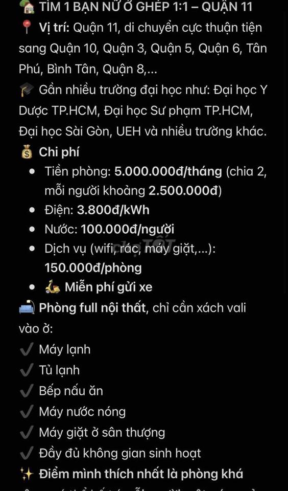Ở GHÉP PHÒNG 1:1 Nữ hssv hoặc nvvp