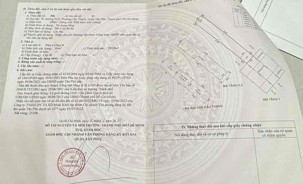 Bán nhà 81 D10, F Tây Thạnh, Q Tân Phú, TP HCM