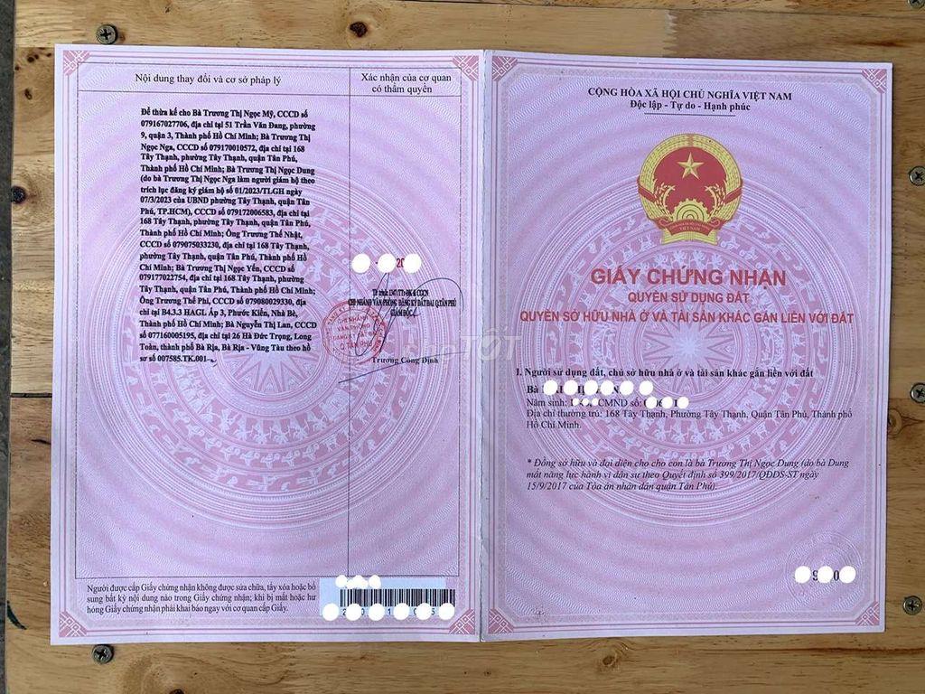Bán Nhà Mặt Tiền số 168 Đường Tây Thạnh, Phường Tây Thạnh TPHCM
