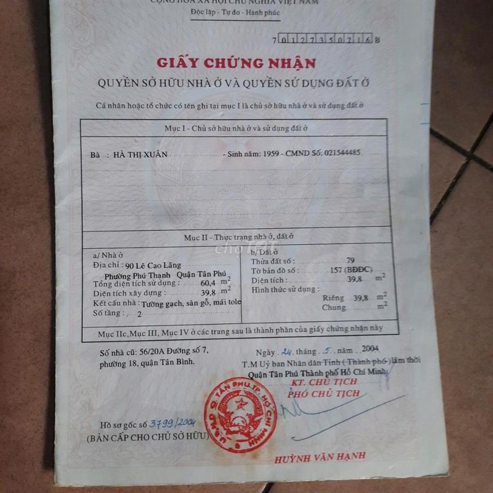 Cần Bán nhà Mặt Tiền Đường Lê Cao Lãng