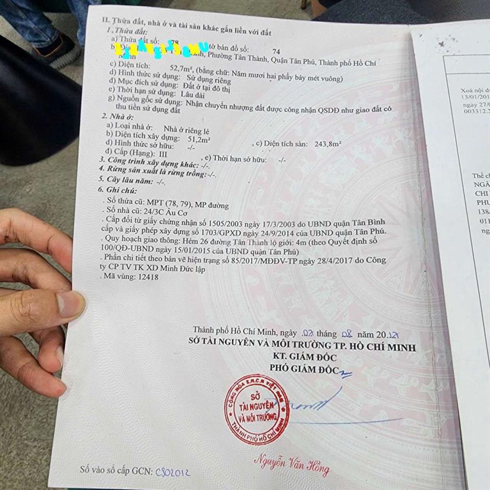nhà hẻm tân thành. tân phú thông với hẻm 681 âu cơ. tân phú