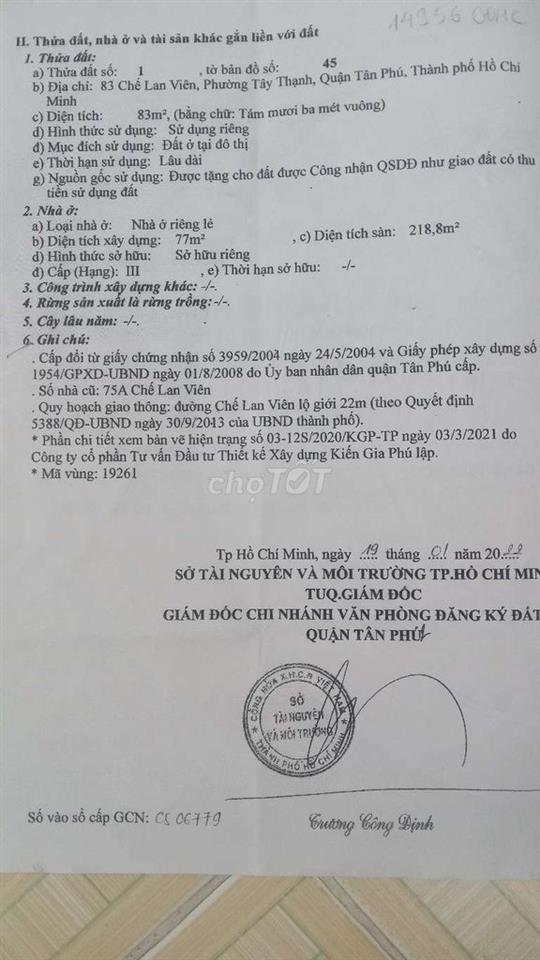 Nhà mặt tiền đường chế lan viên