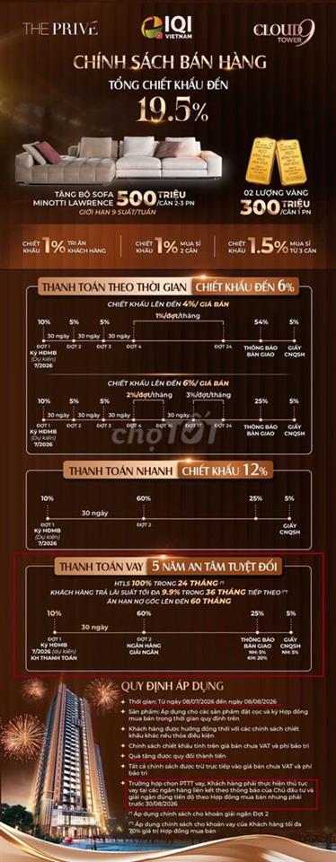 2PN The Privé | Căn 2PN giá hợp lý nhất dự án |  HLTS 5 năm & CK 500tr