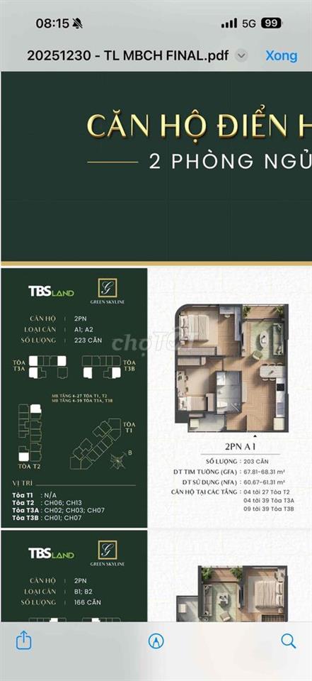 Green Skyline - căn 2PN góc giá 3,8 tỷ đã có vat mua tặng 2 chỉ vàng