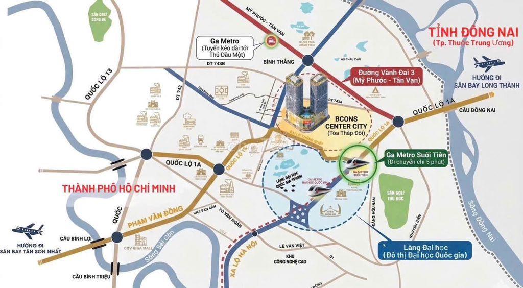 Chỉ 2,8 Tỷ - Căn Hộ 2PN+2WC Bcons Center City, Thanh Toán 1%/Tháng