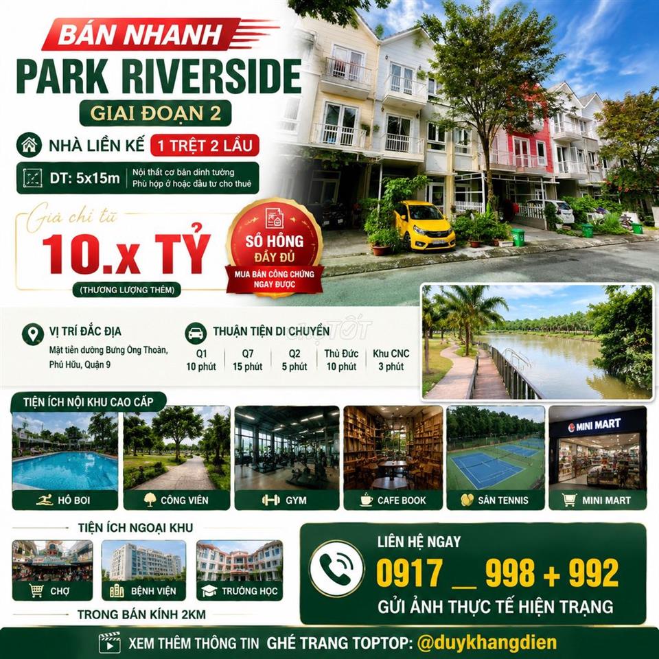 NHÀ COMPOUND LIÊN PHƯỜNG Q9 - PARK RIVERSIDE - 5X15M 3 TẦNG - BV 24/7