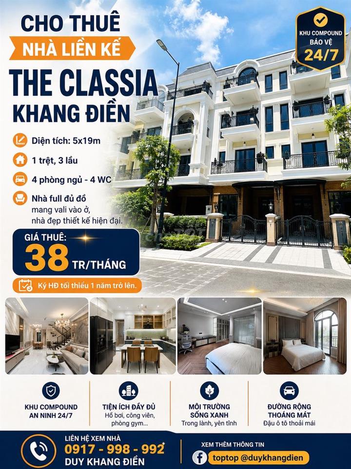 NHÀ PHỐ CLASSIA KHANG ĐIỀN - 4 TẦNG - FULL NT CAO CẤP NHƯ HÌNH - 4PN