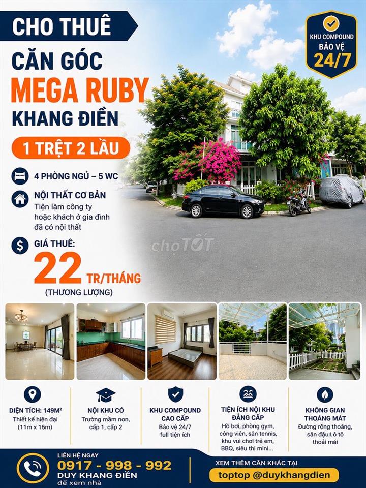 NHÀ PHỐ MEGA RUBY KHANG ĐIỀN - 11X15M - NT CƠ BẢN 4PN - TIỆN LÀM CTY