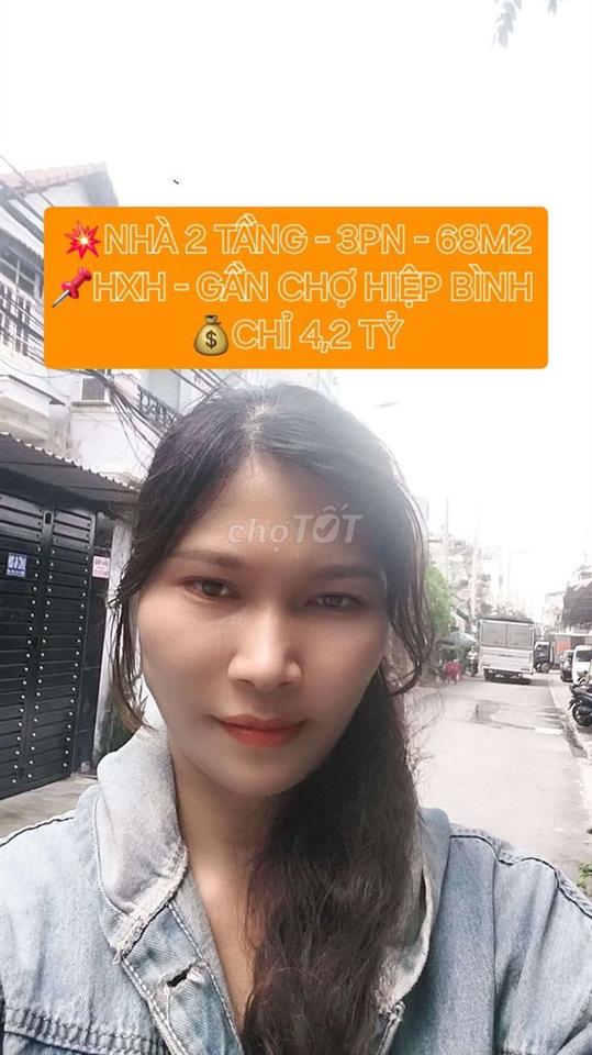 Chỉ 4,2 tỷ - Bán nhà 2 tầng gần chợ Hiệp Bình - 68m2 - Hẻm oto 5m