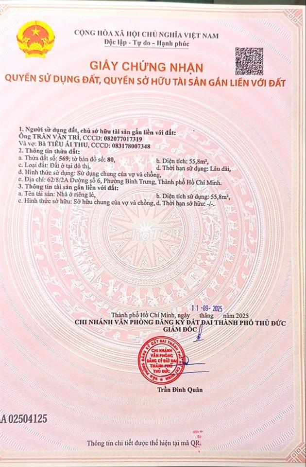 Bán nhà  60m2 Đường 6 , Bình Trưng Tây