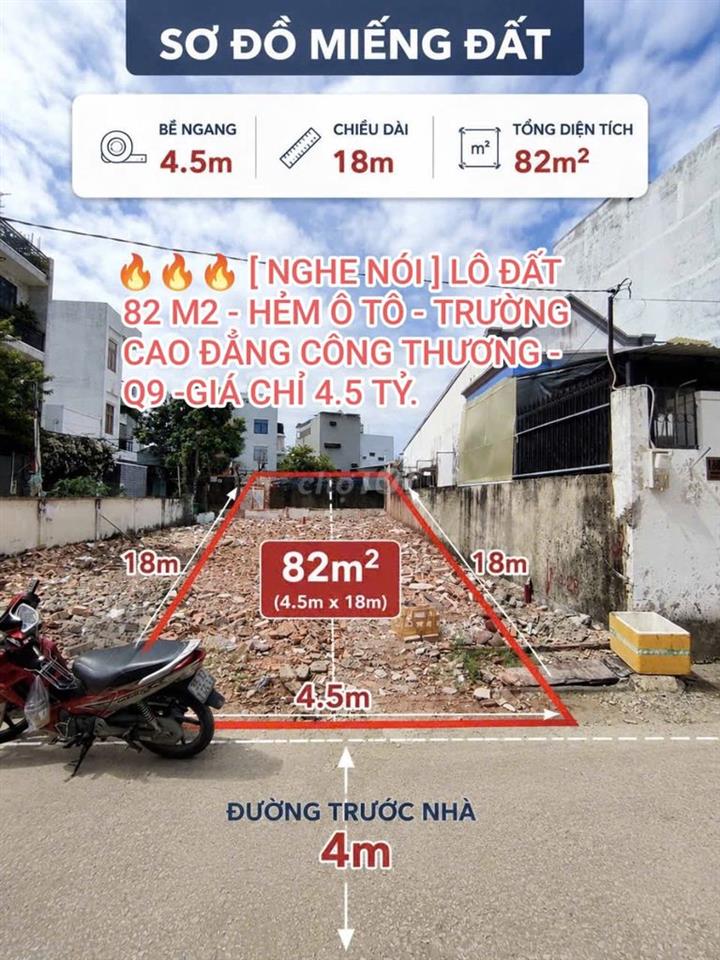 4,5 TỶ SỞ HỮU 82M² ĐẤT TĂNG NHƠN PHÚ – HẺM Ô TÔ – GẦN CĐ CÔNG THƯƠNG 
