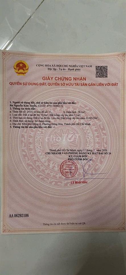bán đất 79m2 mặt tiền Nguyễn Thị Út, phường Đông Hòa, 4,95tỷ