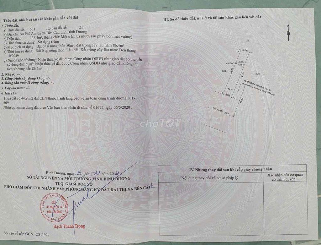 Bán đất Phú An, Bến Cát, Bình Dương