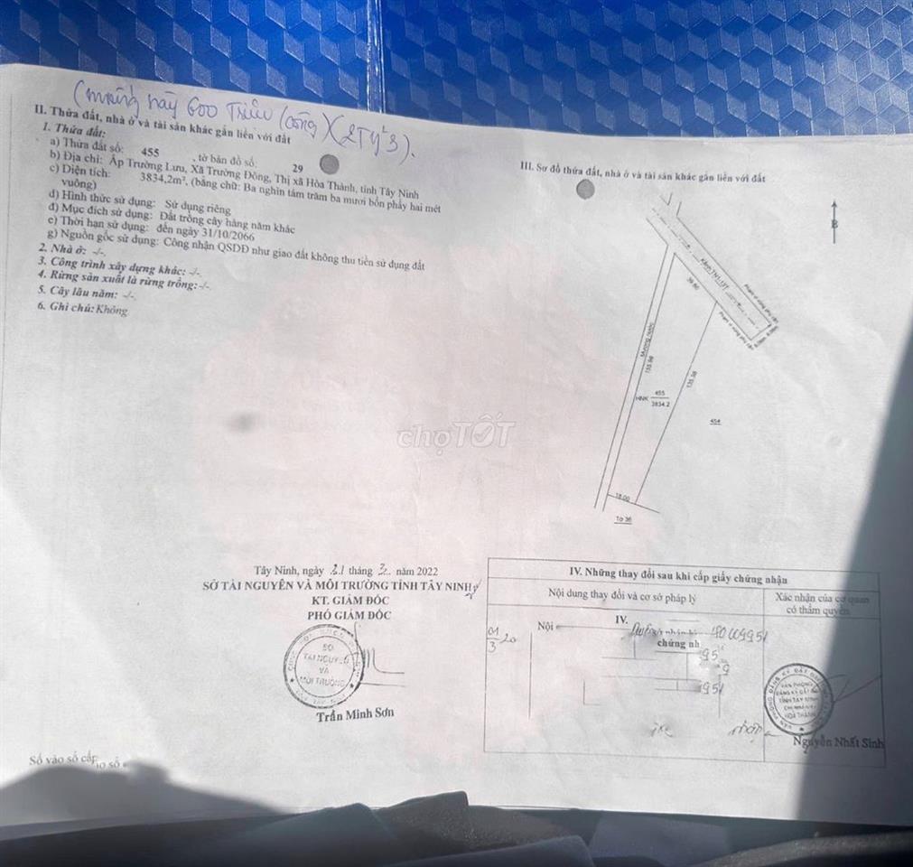 BÁN ĐẤT 17858,1 M2 - HOÀ THÀNH - TÂY NINH