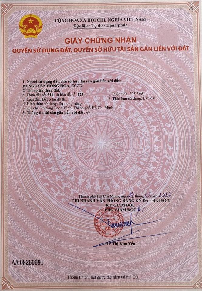 ĐẤT ĐẸP HIẾM 395,3m2 GIÁ TỐT, LONG THẠNH MỸ-Q9, cách HOÀNG HỮU NAM 90m