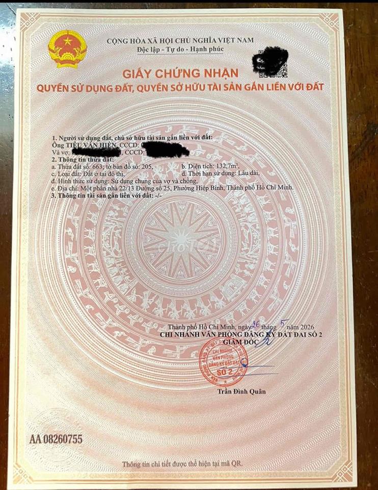 Đất thổ cư phường Hiệp Bình Chánh