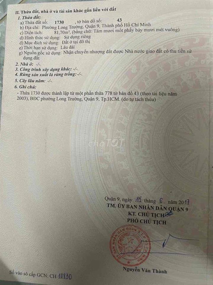 Chính chủ cần tiền bán nhanh lô H9 Centana Điền Phúc Thành ***