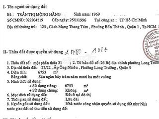 Hàng kín 6.753m đất thổ cư Đường Nguyễn Duy Trinh Thủ Đức Q9 cũ