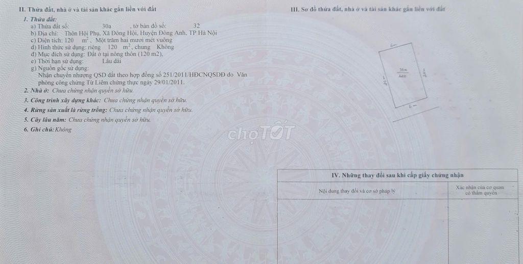 CHÍNH CHỦ CẮT LỖ  120M2 GIÁ 9 TỶ HỘI PHỤ - ĐÔNG ANH