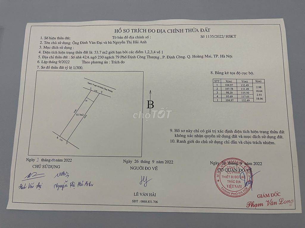 Chính chủ cần bán nhà số 42A ngách 79/230 Định Công Thượng.