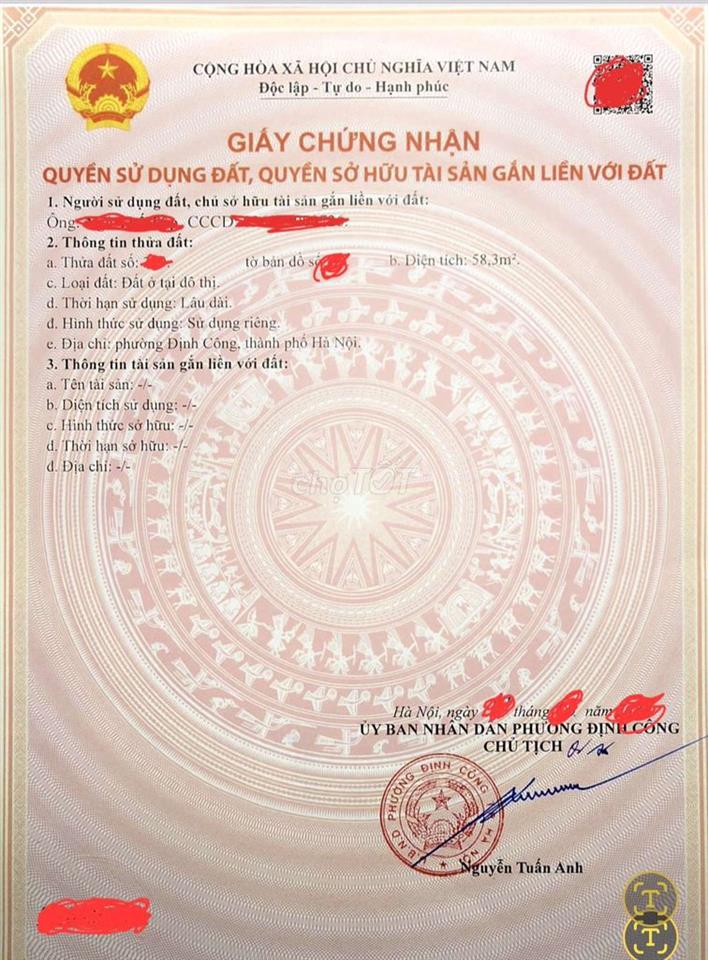 Bán đất thổ cư ngõ 192 đường Kim Giang, Hà Nội