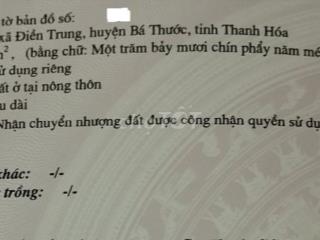 Đất thổ cư đã có sổ đỏ, mặt tiền quốc lộ 217 Huyện Bá Thước-Thanh Hóa
