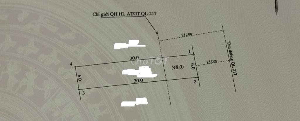 Đất thổ cư đã có sổ đỏ, mặt tiền quốc lộ 217 Huyện Bá Thước-Thanh Hóa