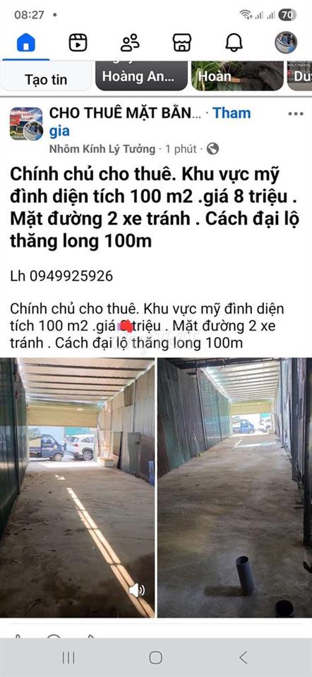 Cho thuê kho xưởng 100m2 Đại mỗ hà nội
