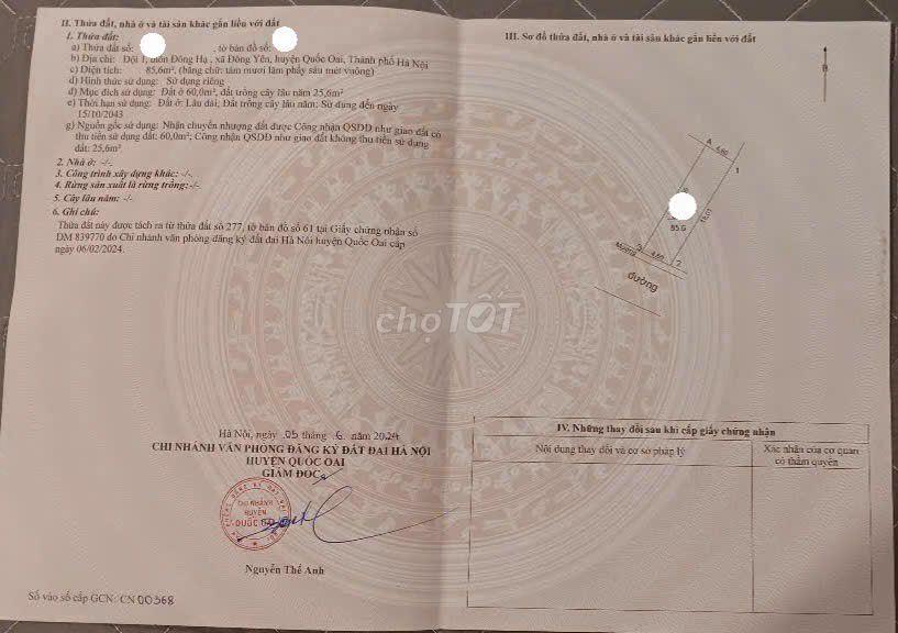 🏡 BÁN ĐẤT QUỐC OAI – 85,6m² SÁT QUỐC LỘ 6