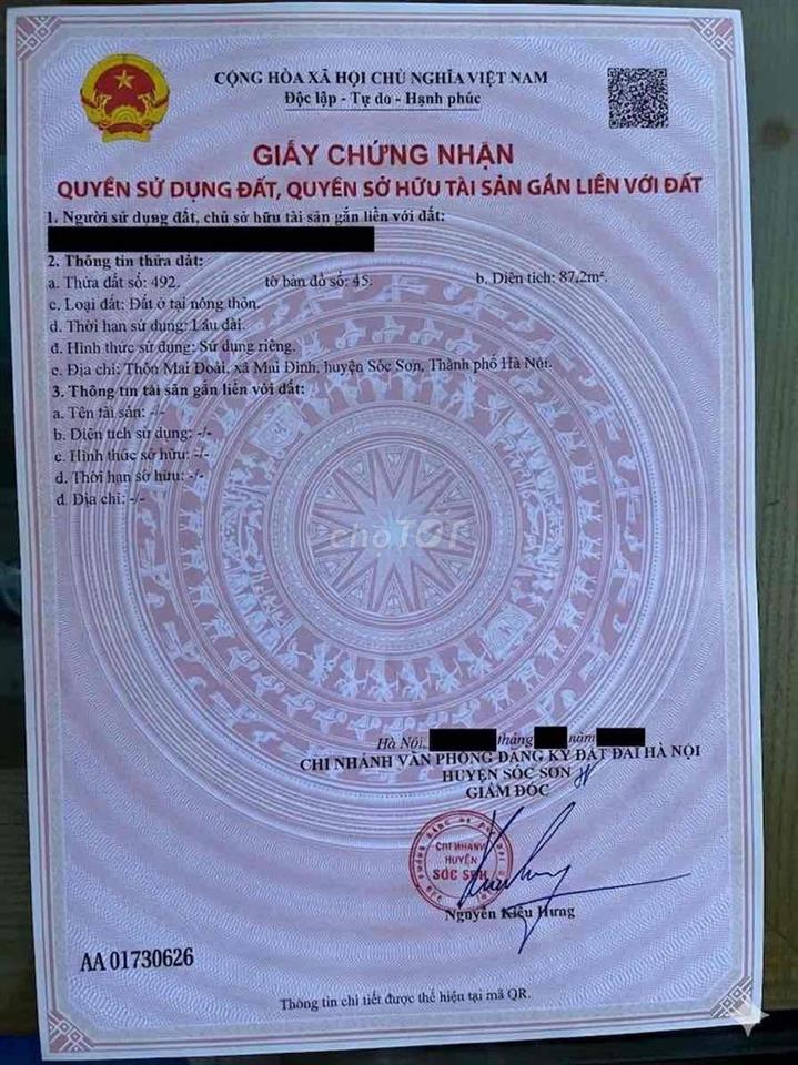 mảnh đất thổ cư 2 mặt tiền
