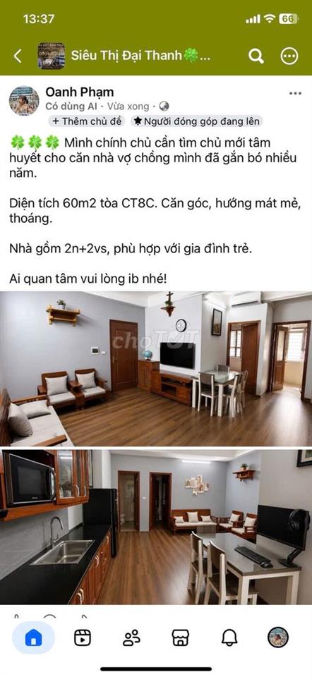 BÁN CHÍNH CHỦ CĂN HỘ 12A22 – TÒA 8C  S =60m² – SỔ ĐỎ – TẦNG ĐẸP