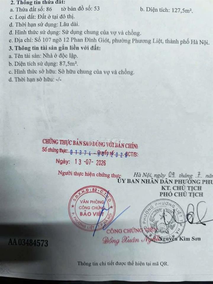 Bán nhà số 107 ngõ 12 view hồ sen Phương Liệt