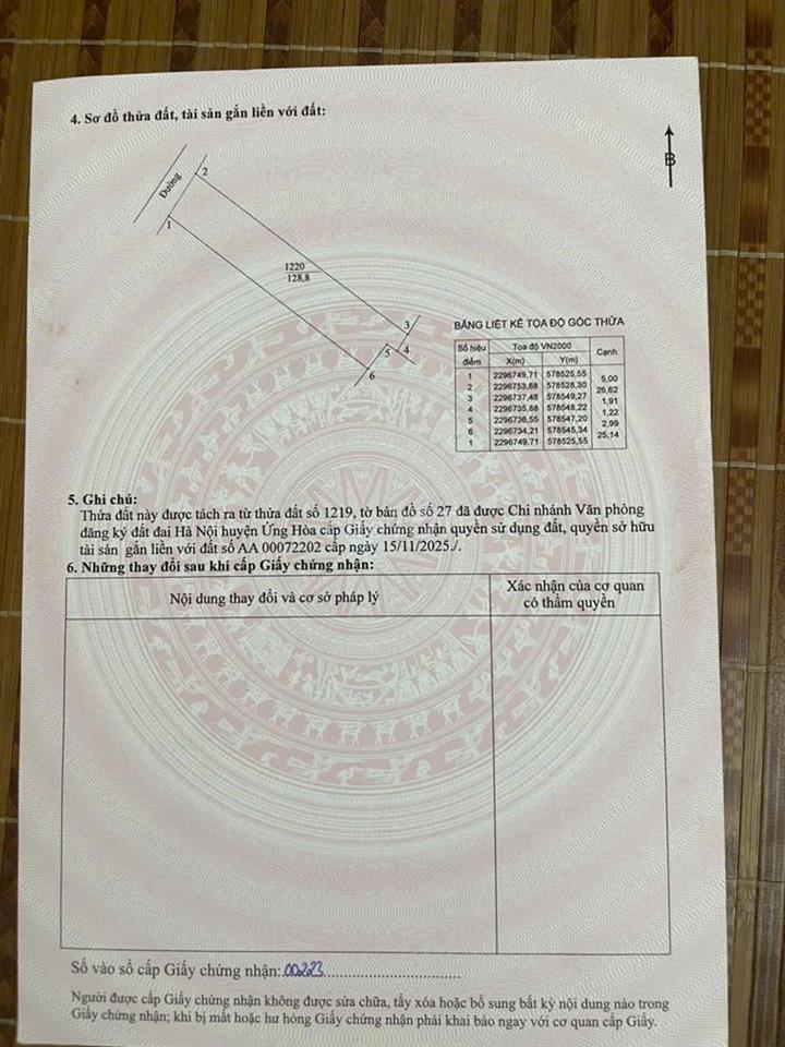 Mình cần bán mảnh đất 128m, mt 5m tại xã Ứng Thiên