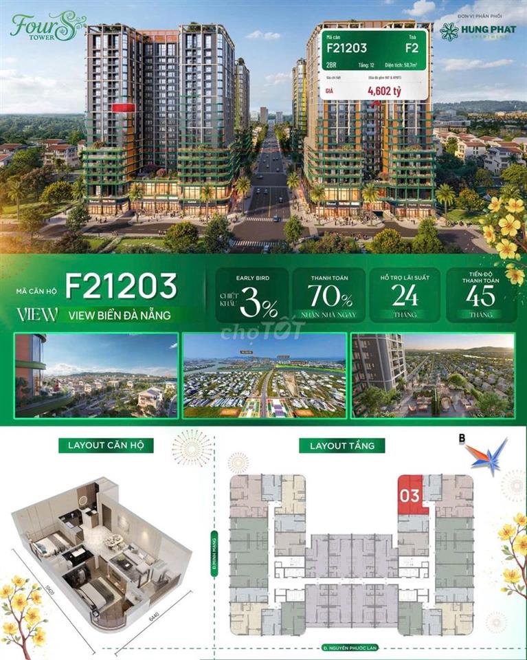 FOURS - CĂN GÓC 2PN VIEW PHÁO HOA CHỈ 3,8 TỶ