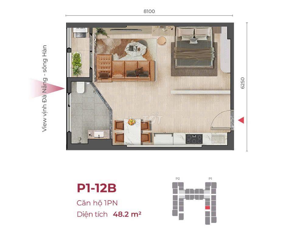 Cần bán căn hộ cao cấp 1N view sông Hàn, vịnh Đà Nẵng mát mẻ quanh năm