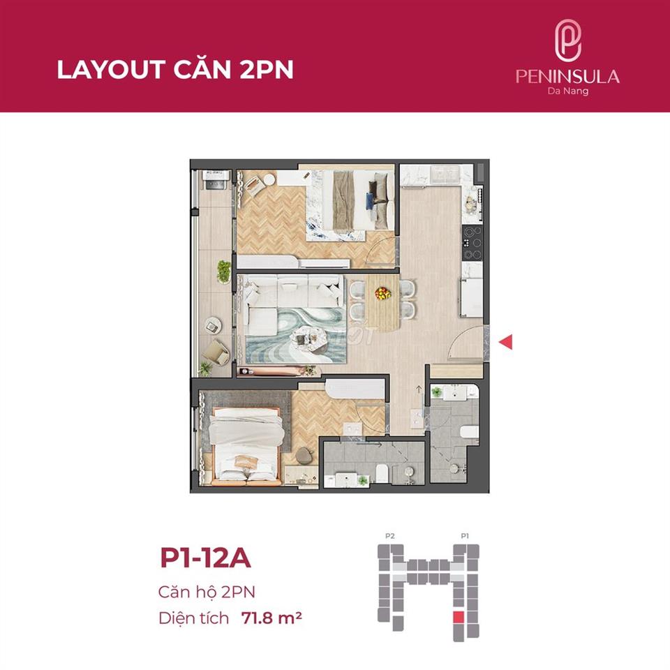 Cần bán căn hộ 2PN 71,8m tầng 17 view trực diện sông Hàn, TT Đà Nẵng