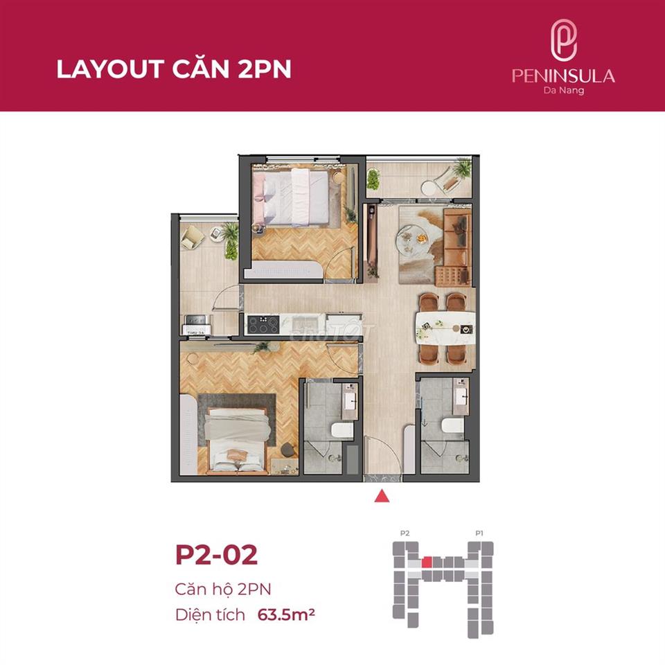 Bán gấp căn hộ 2 phòng ngủ 63,6m2, tầng 21 View biển Mỹ Khê, Đà Nẵng