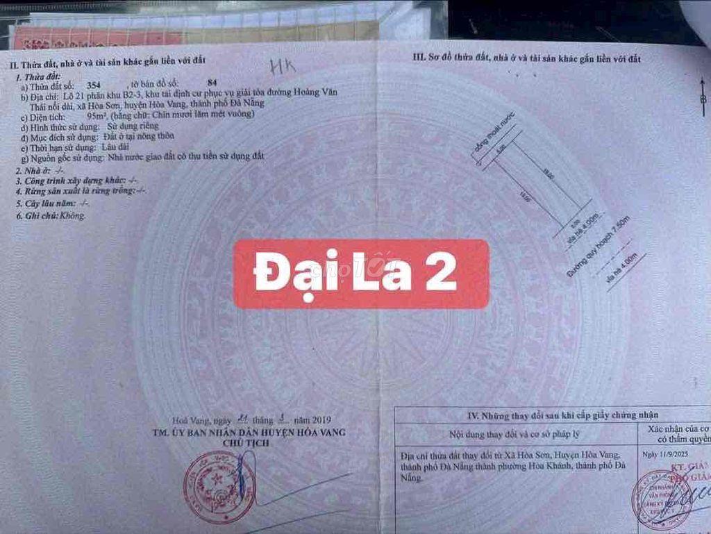 Bán lô đất mt đại la 2 liên chiểu gần Hoàng Văn Thái