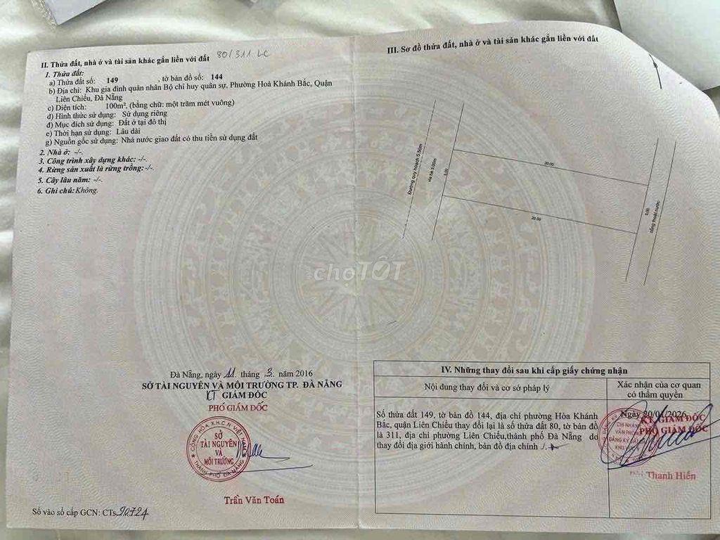 Bán lô đất Khu bộ đội trinh sát Âu Cơ sát chợ Hoà Khánh
